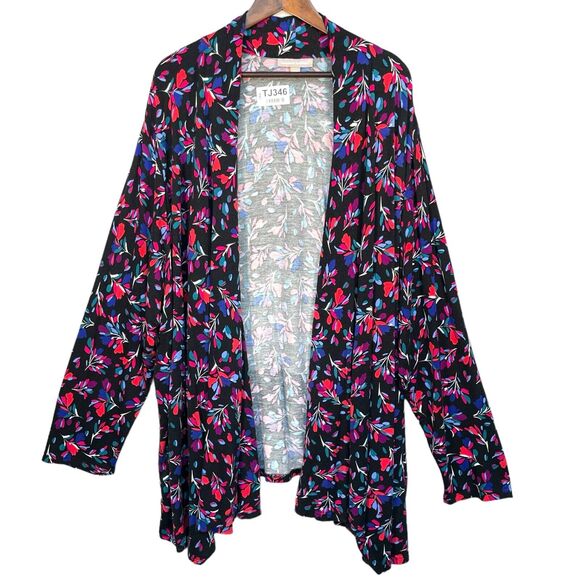 Woman Within Open Cardigan Women Size 4X Black Multicolor Long Sleeve Floral - Picture 1 of 12